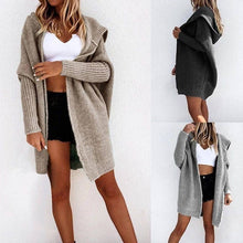 Load image into Gallery viewer, Cotton Blend Loose Knit Hoodie Sweater: KHAKI / L