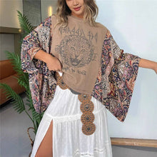Load image into Gallery viewer, Printed Batwing Sleeve Loose Top: 4 / One_size
