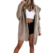 Load image into Gallery viewer, Cotton Blend Loose Knit Hoodie Sweater: KHAKI / L

