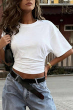 Load image into Gallery viewer, Ruched Casual Short Sleeve T-Shirt: WHITE / S
