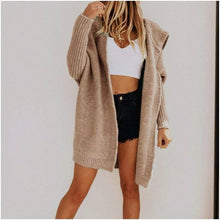 Load image into Gallery viewer, Cotton Blend Loose Knit Hoodie Sweater: KHAKI / XL
