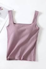 Load image into Gallery viewer, Ribbed Square Neck Sleeveless Tank Top: BLACK / L
