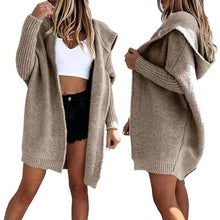 Load image into Gallery viewer, Cotton Blend Loose Knit Hoodie Sweater: KHAKI / M
